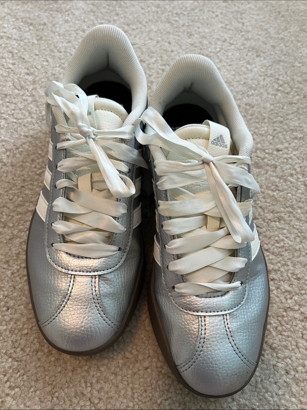 adidas Silver and White Low-Top Sneakers